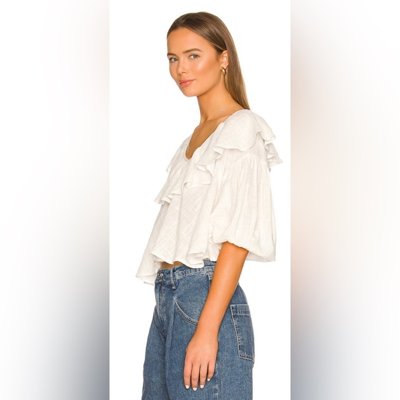 NWT Free People Zuri Ruffle Blouse in Ivory - Picture 3 of 16